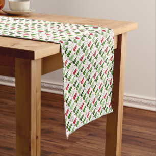 Christmas, stylized forest ,bright Christmas trees Short Table Runner