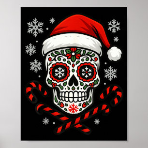 Christmas Sugar Calavera Skull Santa Hat Candy Can Poster