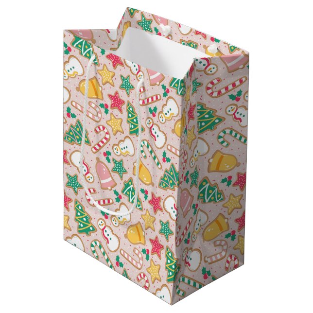 Christmas Sugar Cookie Snowmen Candy Canes Medium Gift Bag (Front Angled)