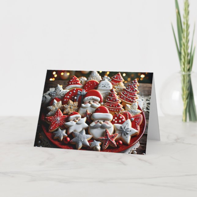 Christmas Sugar Cookies On Red Platter Holiday Card (Front)