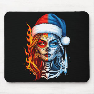 Christmas Sugar Skull Art Woman Santa Hat Fantasy  Mouse Pad