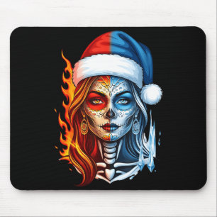 Christmas Sugar Skull Art Woman Santa Hat Fantasy  Mouse Pad