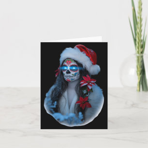 Christmas Sugar Skull Art Woman Santa Hat Festive  Card