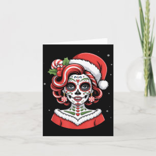 Christmas Sugar Skull Art Woman Santa Hat Festive  Card