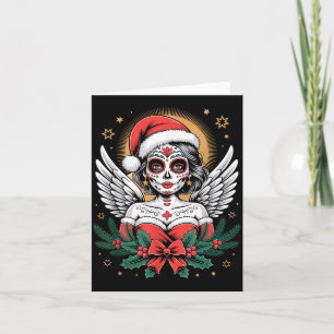 Christmas Sugar Skull Art Woman Santa Hat Festive  Card