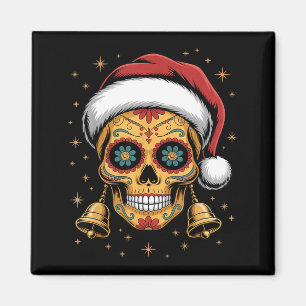 Christmas Sugar Skull Art Woman Santa Hat Festive  Magnet