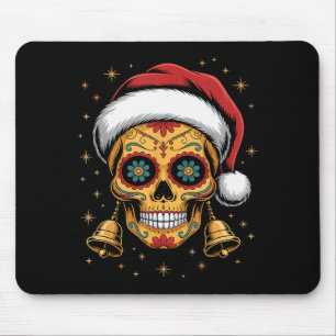 Christmas Sugar Skull Art Woman Santa Hat Festive  Mouse Pad
