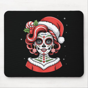 Christmas Sugar Skull Art Woman Santa Hat Festive  Mouse Pad