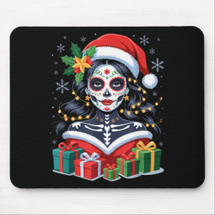 Christmas Sugar Skull Art Woman Santa Hat Festive  Mouse Pad