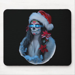 Christmas Sugar Skull Art Woman Santa Hat Festive  Mouse Pad