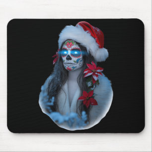 Christmas Sugar Skull Art Woman Santa Hat Festive  Mouse Pad