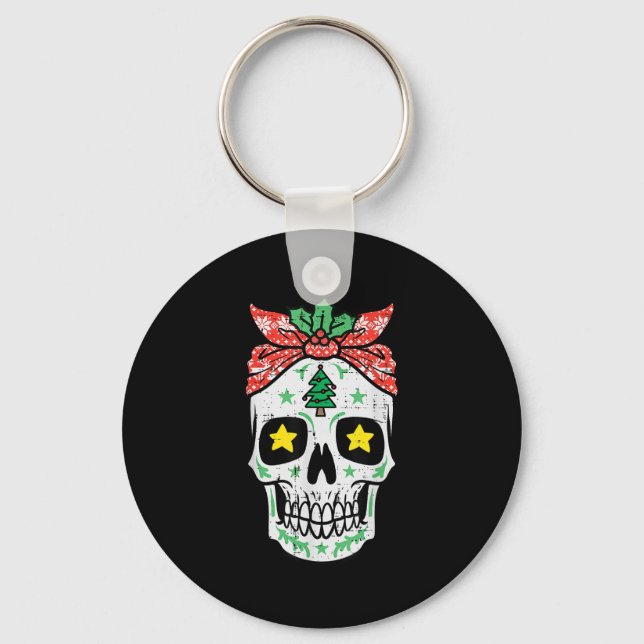 Christmas Sugar Skull Bandanna Xmas Mexican Women  Key Ring (Front)