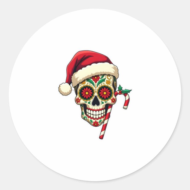 Christmas Sugar Skull Santa Hat Day Of The Dead Xm Classic Round Sticker (Front)