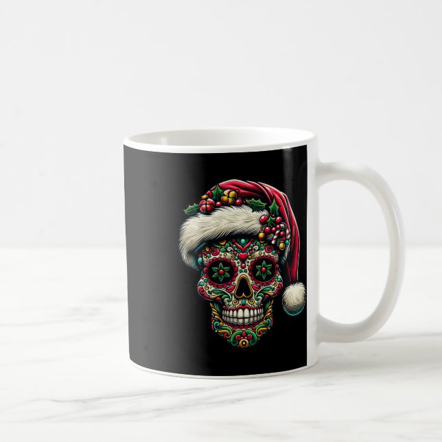 Christmas Sugar Skull Santa Hat Day Of The Dead Xm Coffee Mug (Right)
