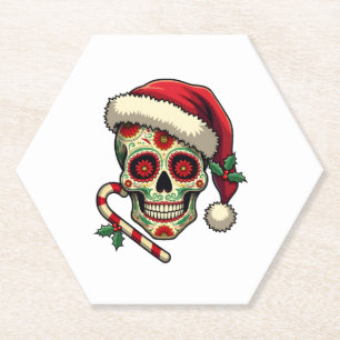 Christmas Sugar Skull Santa Hat Day Of The Dead Xm Paper Coaster