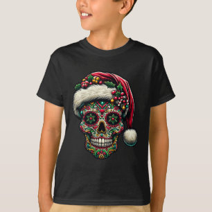 Christmas Sugar Skull Santa Hat Day Of The Dead Xm T-Shirt