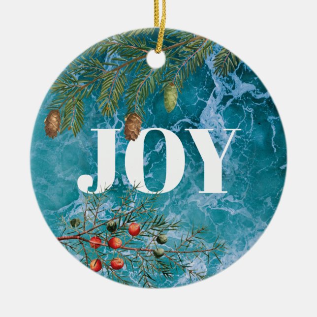 Christmas Summer Ocean Beach Joy  Ceramic Tree Decoration (Front)