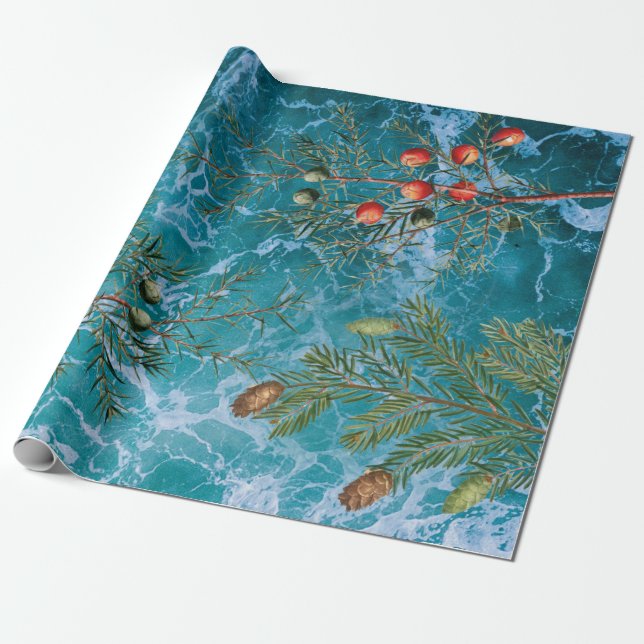 Christmas Summer Ocean Beach Wrapping Paper (Unrolled)