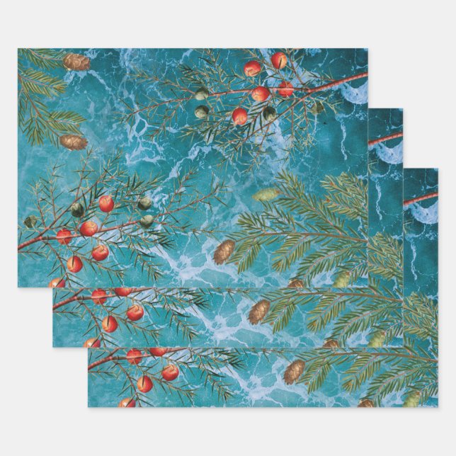 Christmas Summer Ocean Beach Wrapping Paper Sheet (Set)