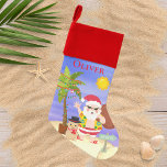 Christmas Summer Santa Beach Holidays Personalised Christmas Stocking<br><div class="desc">Christmas Summer Santa Beach Holidays Personalised Christmas Stocking features a cute summer Christmas beach scene with tropical Santa with festive palm tree and sandy snowman on the beach. Perfect for those celebrating a tropical or summer Christmas. Designed by © Evco Holidays www.zazzle.com/store/evcoholidays</div>