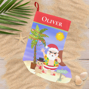 Christmas Summer Santa Beach Holidays Personalised Small Christmas Stocking