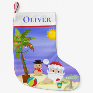 Christmas Summer Santa Beach Kids Personalised Small Christmas Stocking
