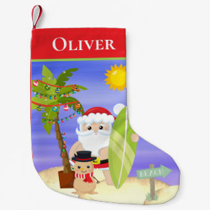 Christmas Summer Santa Beach Surfing Personalised Small Christmas Stocking