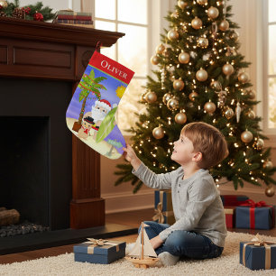 Christmas Summer Santa Beach Surfing Personalised Small Christmas Stocking