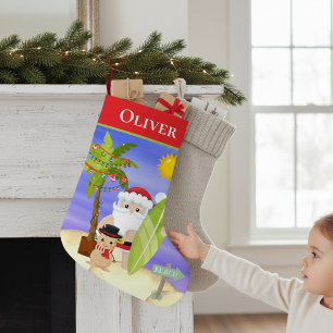 Christmas Summer Santa Beach Surfing Personalized Small Christmas Stocking