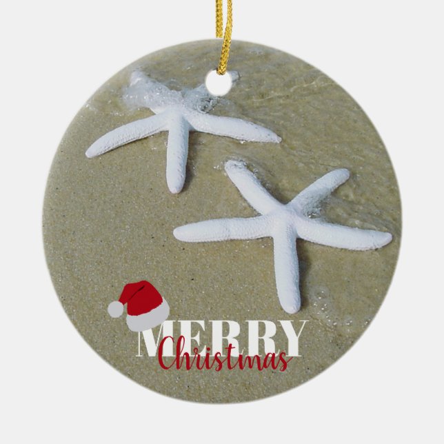 Christmas Summer Starfish Beach Xmas Ceramic Tree Decoration (Front)