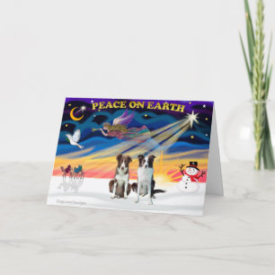 Christmas Sunrise Border Collies (2 brown) Holiday Card