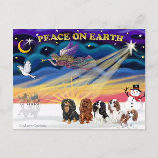 Christmas Sunrise - Cavalier Kings Charles (five) Holiday Postcard