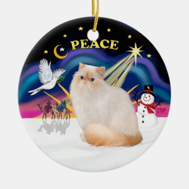 Christmas Sunrise - Himalayan Cat (Flame Point) Ceramic Tree Decoration (Front)