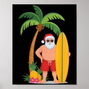 Christmas Surf Santa Beach Ne Vacation Surfing  Poster