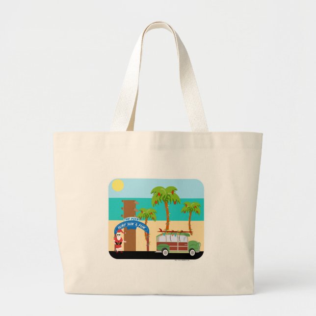 Christmas Surfing Illustration Large Tote Bag (Front)