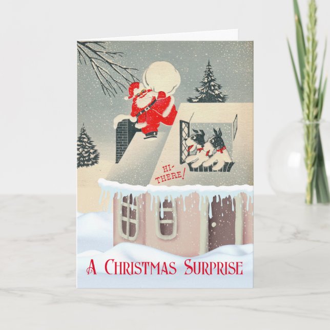 Christmas Surprise with Santa and Fox Terriers Card (Front)