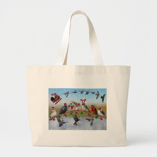 Christmas Swallows Large Tote Bag (Front)