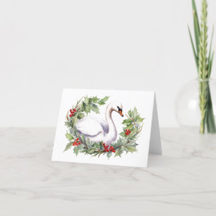 Christmas Swan with Holiday Wreath BLANK  Card
