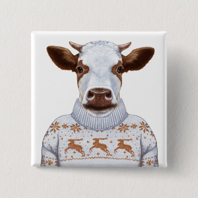 Christmas Sweater Cow 15 Cm Square Badge (Front)