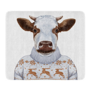 Christmas Sweater Cow Cutting Board