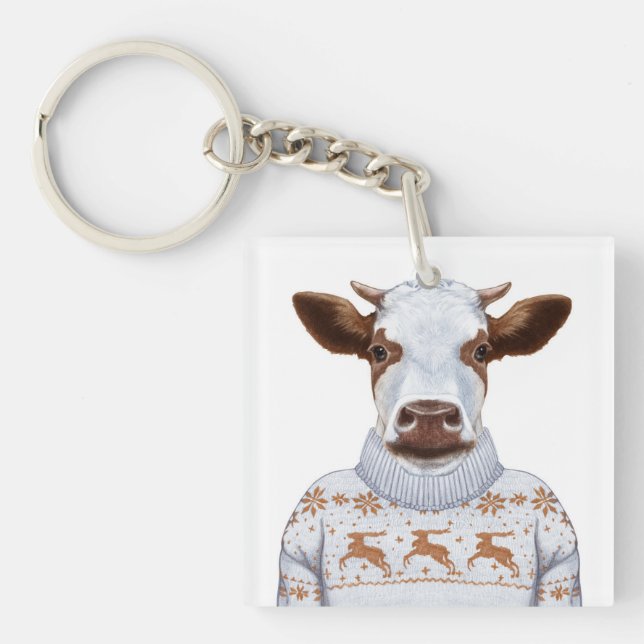 Christmas Sweater Cow Key Ring (Front)