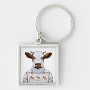 Christmas Sweater Cow Key Ring