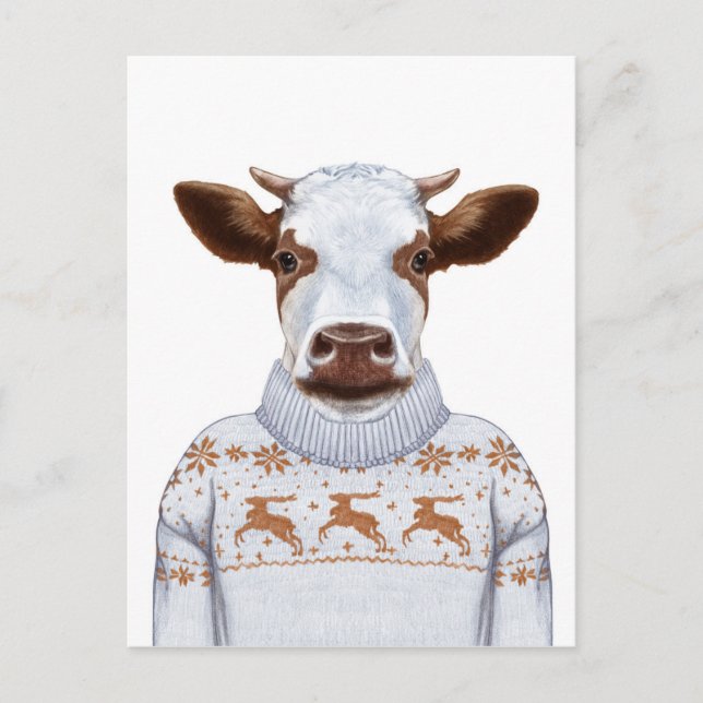 Christmas Sweater Cow Postcard (Front)