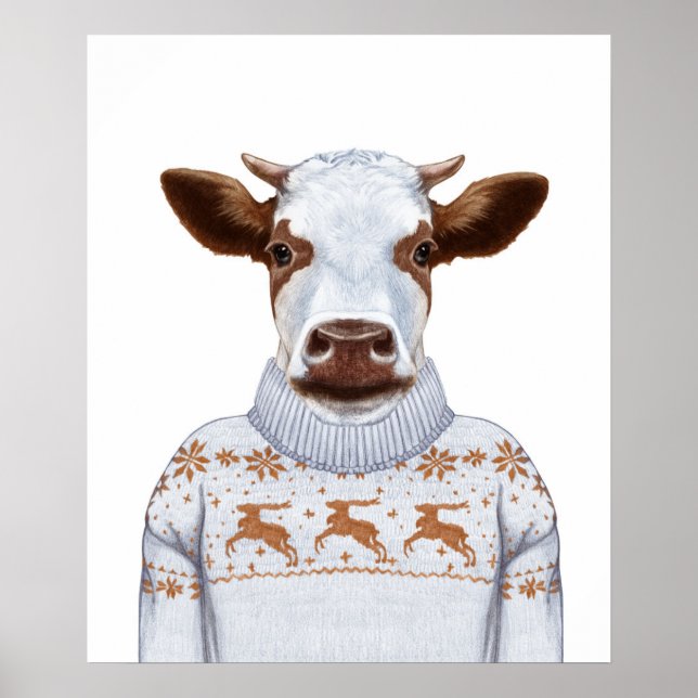 Christmas Sweater Cow Poster (Front)