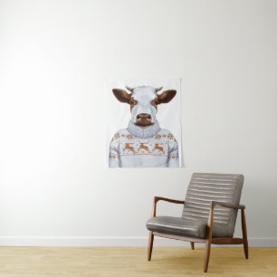 Christmas Sweater Cow Tapestry