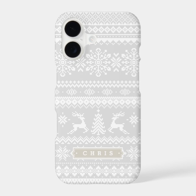 Christmas sweater grey fair isle pattern monogram (Back)