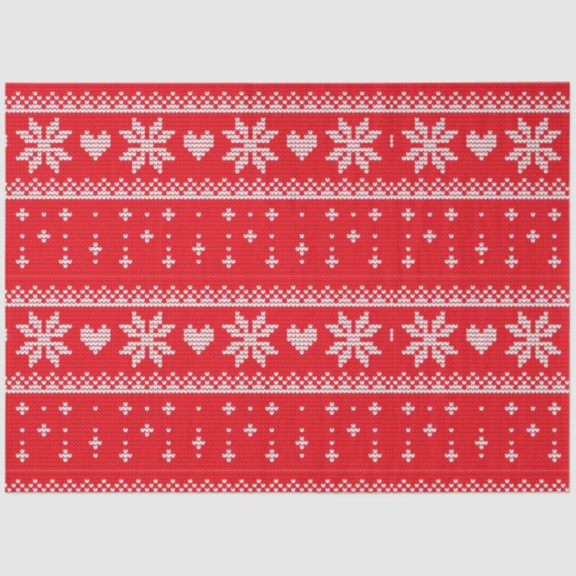 Christmas Sweater Hearts Snowflakes Christmas Tissue Paper (Front)