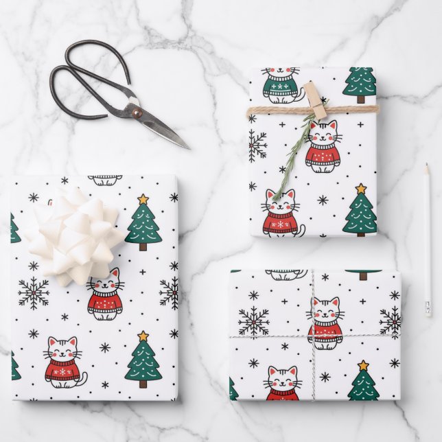Christmas Sweater Kittens Wrapping Paper Sheet (Front)