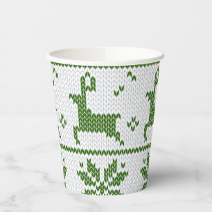 Christmas Sweater Knit Green Deer Snowflake Paper Cups