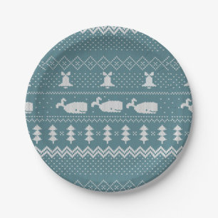 Christmas Sweater Knitted Pattern Whale Scandi   Paper Plate